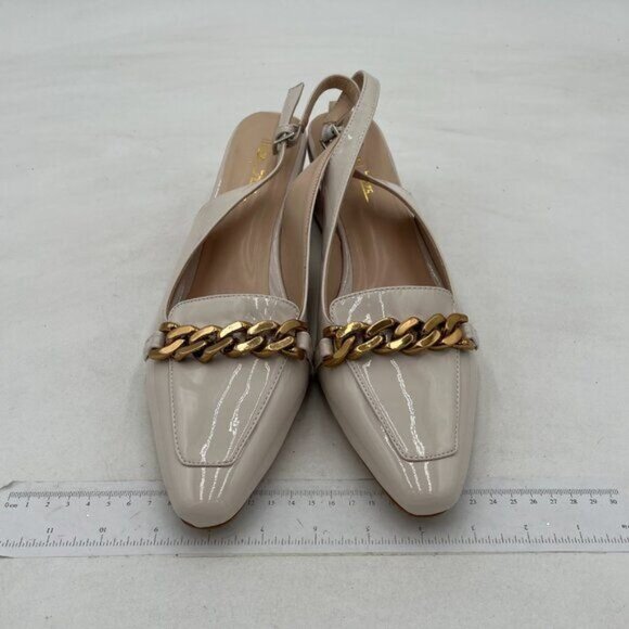 Milooey Cream Women's Closed Toe Chain Slingback Flats Comfortable Chunky Block - Picture 3 of 8